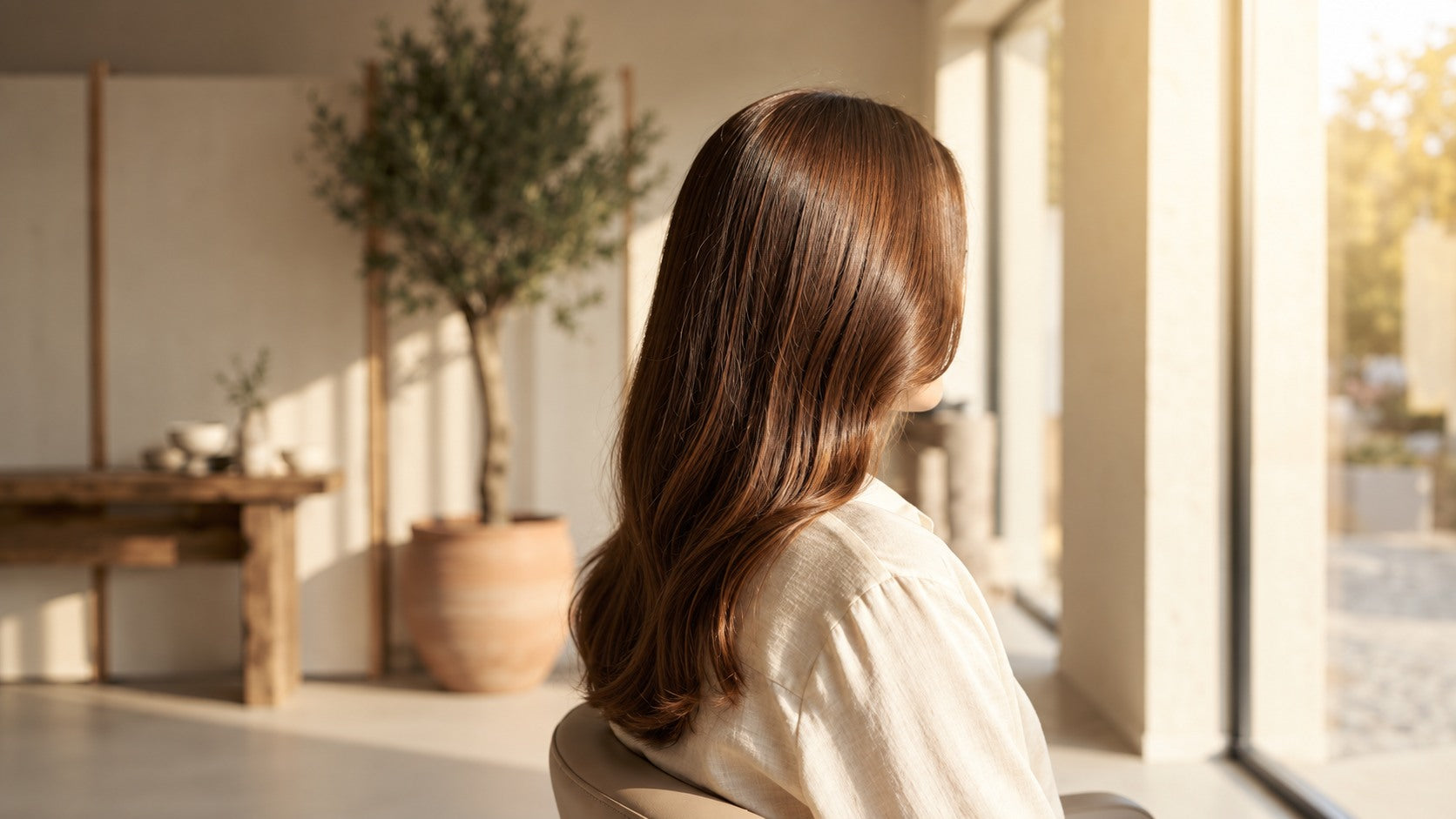 Cabello cuidado en un salón iluminado por luz natural